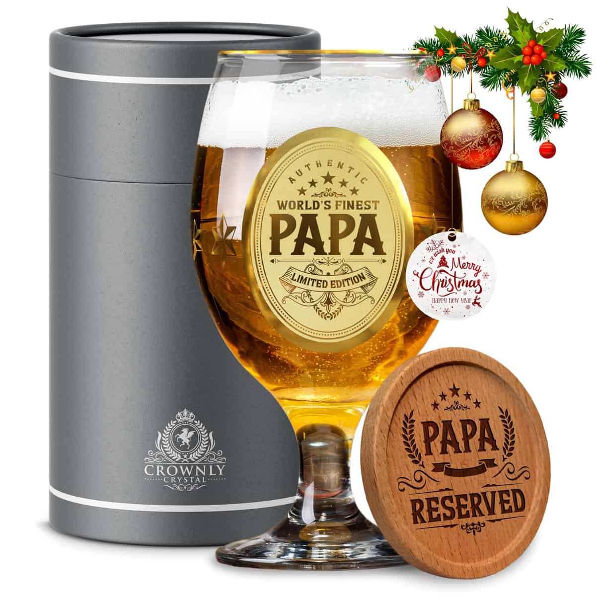 CROWNLY CRYSTAL® Regali per papà Bicchiere da birra Regalo di compleanno per papà Calendario dell'Avvento uomini bicchieri di birra regali personalizzati tazza papà gadget per uomini decorazione di