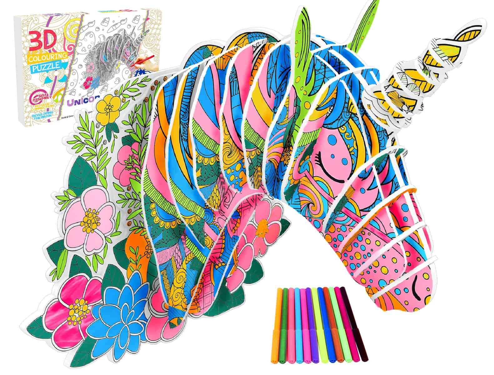 Puzzle 3D da Colorare,Puzzle 3D Kit Lavoretti Creativiper per Bambini Ragazze Ragazzi 6-12 Anni,Colorare Arte Creativa,Giocattoli Bambine Puzzle da Colorare 3D Set per Bambini Compleanno Regalo