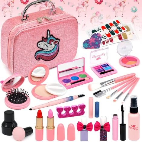 Set di trucchi per ragazze, 28 pezzi, gioco di ruolo, regalo per compleanni, Natale, feste, unicorno. Età consigliata: 4-9 anni.