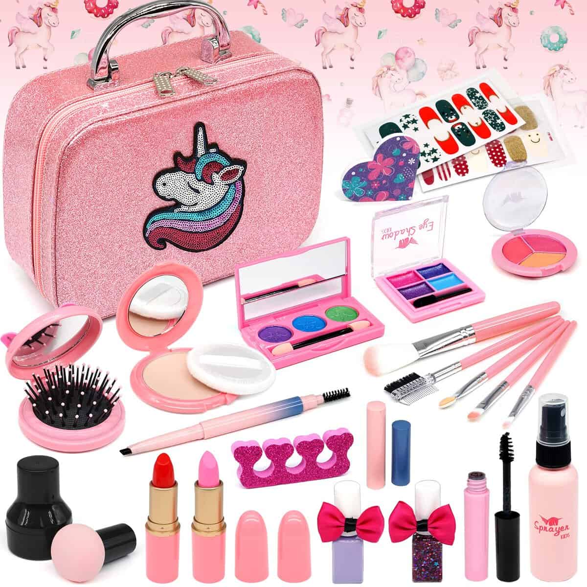 Set di trucchi per bambini, per ragazze, 28 pezzi, gioco di ruolo, trucco, per bambini, ragazze, compleanni, Natale, feste, unicorno, regalo per ragazze 4, 5, 6, 7, 8, 9 anni