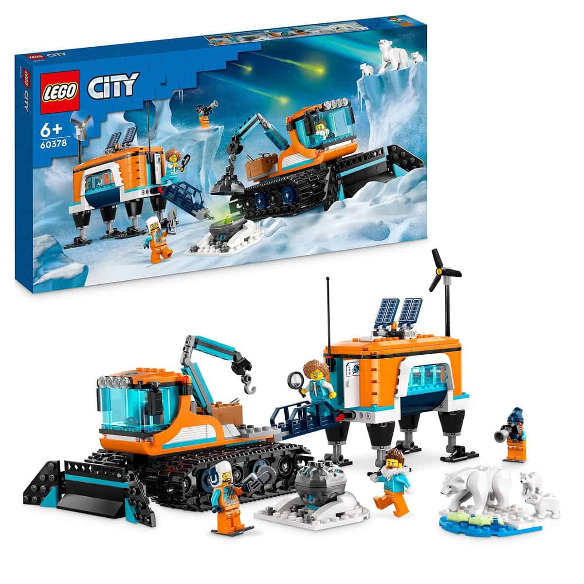 LEGO 60378 City Ruspa e Laboratorio Mobile Artico, Giochi per Bambini e Bambine dai 6 Anni in su a Tema Scientifico con Camion Giocattolo con Rimorchio più 3 Figure di Orso Polare, Idee Regalo Natale