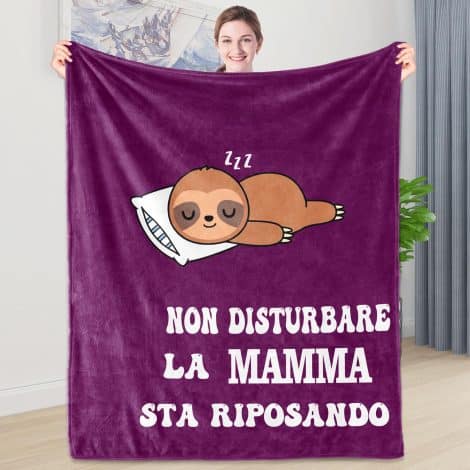 Coperta flanella con motivo di bradipo, dimensioni 130 x 150 cm. Idee regalo per compleanno e Natale della mamma.