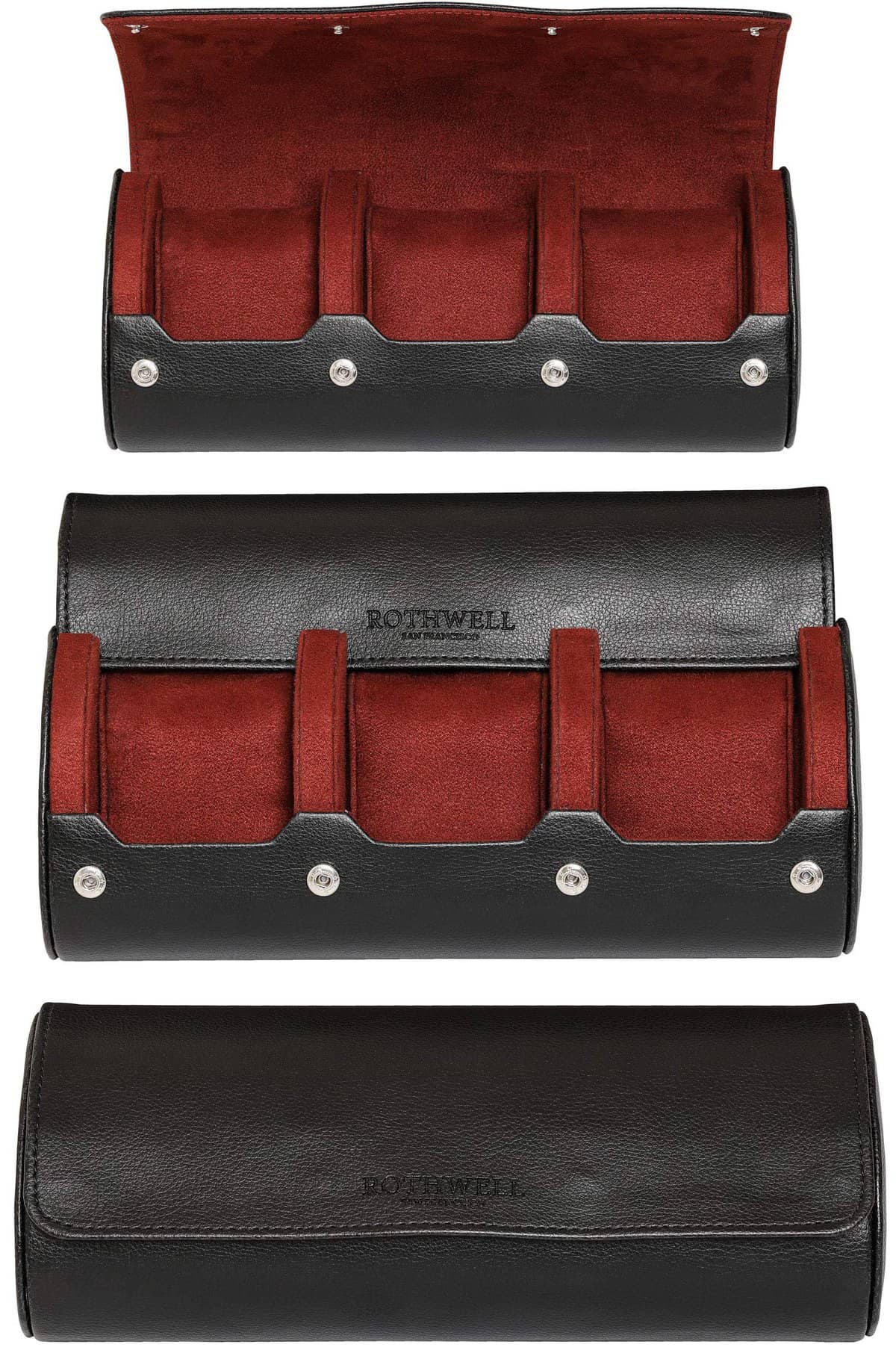 ROTHWELL Custodia da viaggio porta orologi per 3 orologi | Robusta protezione portatile, adatta a tutti gli orologi da polso e smartwatch fino a 50 mm (nero/rosso)