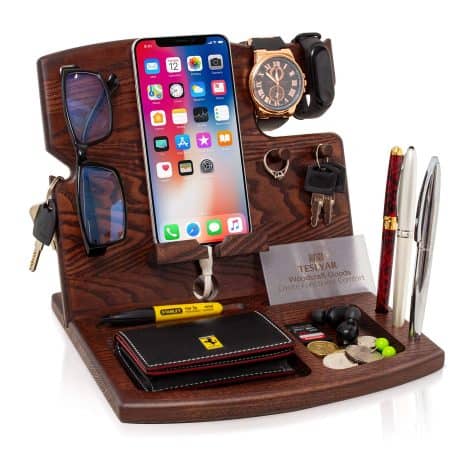 Supporto in legno massello per telefono da uomo, ideale come regalo di Natale per marito, anniversario o papà. (Wenge)