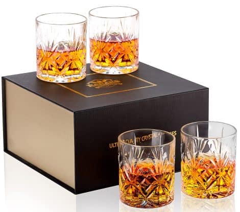 Set di 4 bicchieri da whisky e cocktail in cristallo KANARS, regalo unico per lui, 300 ml.