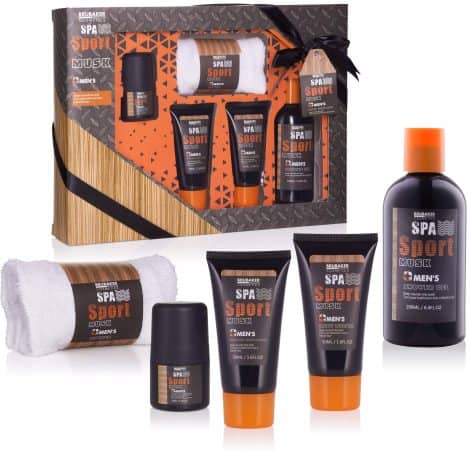 Set Regalo Cosmetici Brubaker per Uomo: Spa Sport Musk 5 Parti, con Gel Doccia, Deodorante, Lozione per il Corpo + Salvietta in Pacchetto Regalo.