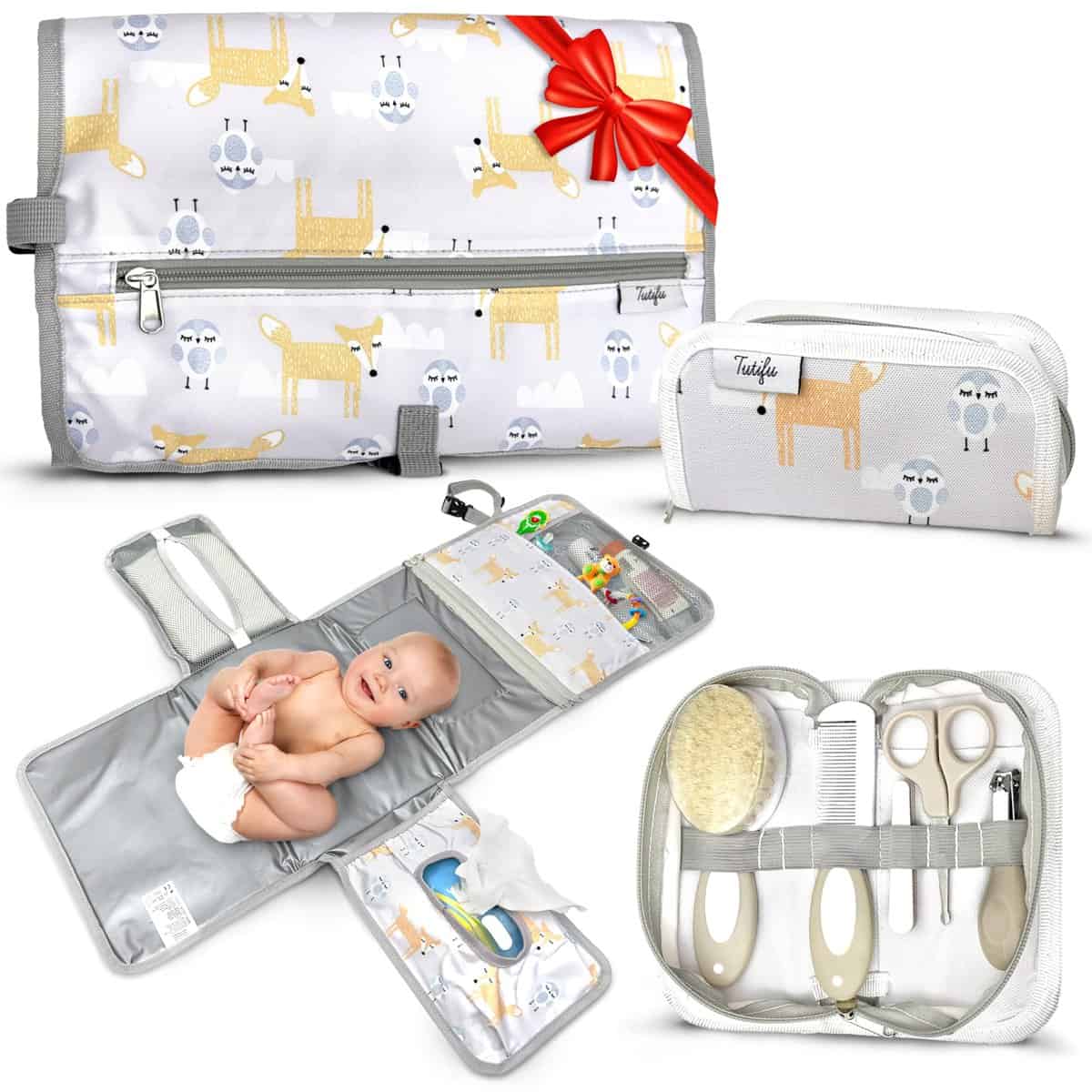 Tutifu Fasciatoio Portatile Neonato Premium e Set Igiene Neonato. Cambio Pannolino Portatile, Fasciatoio da Viaggio Pieghevole Impermeabile, Kit Neonato Igiene Nascita, Set Cura, Regalo Neonato