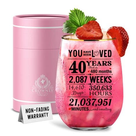 Kies® Regalo personalizzato in vetro per compleanno 40°: bicchiere vino, gin, decorazione per mamma, sorella.