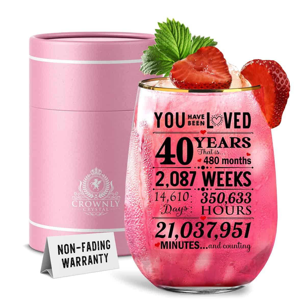 Kies® Regalo per 40° compleanno da donna in vetro personalizzato per 40° bicchiere da vino, regalo per gin da donna decorazione per 40° compleanno, mamma, sorella, regalo per 40° compleanno