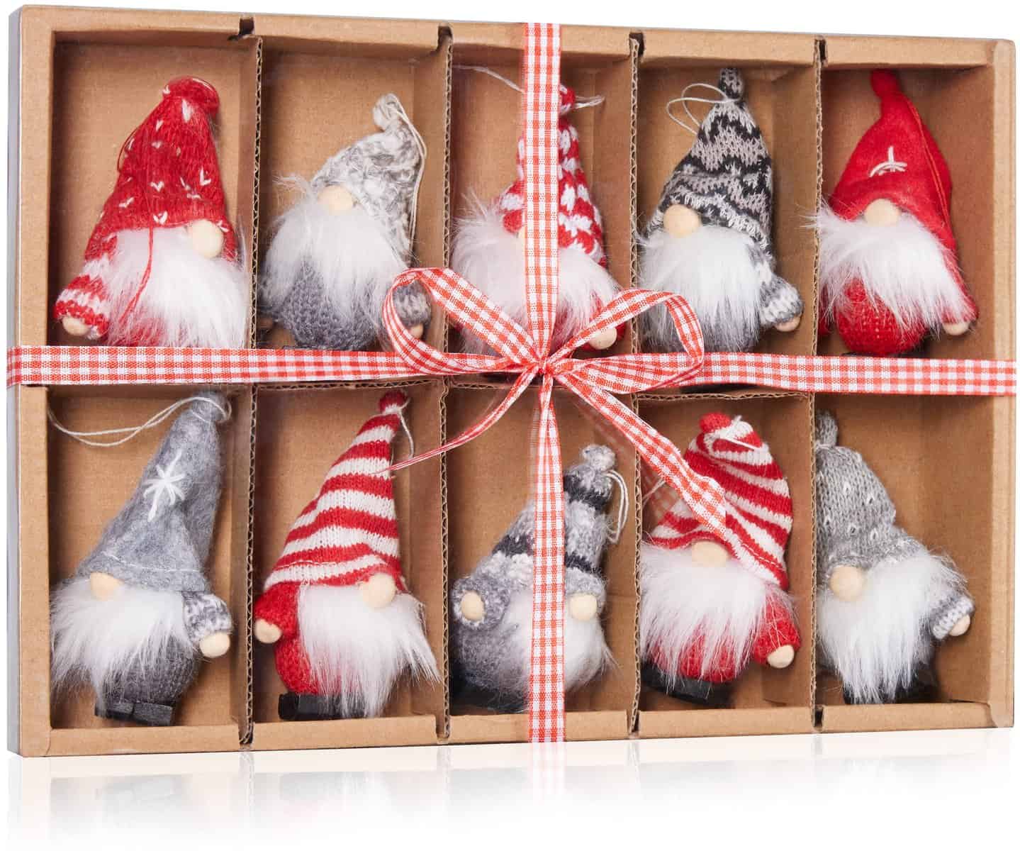 BRUBAKER Set 10 Pezzi Gnomo di Natale in Legno e Maglia - Ciondolo Albero Gnomi di Natale Gnomi - Ciondolo di Natale Circa 7,5 cm - Gnomo di Natale in Scatola Regalo