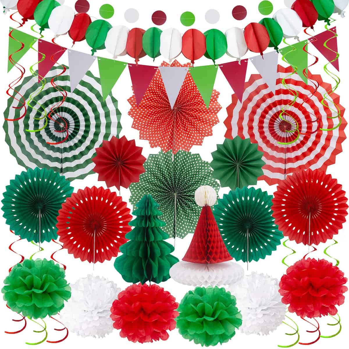 Natale Decorazioni Festa Compleanno Kit - Huryfox 33pcs Christmas Accessori Addobbi Forniture Ponpon Carta Ghirlanda Appendere Adatte Per la Decorazione Domestica di Interni Del Giardino